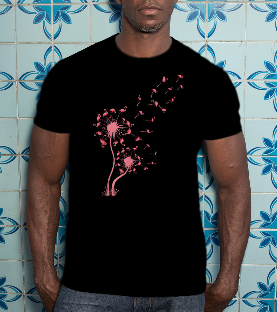 Flamingo Dandelion Flower Blow In The Wind T-Shirt