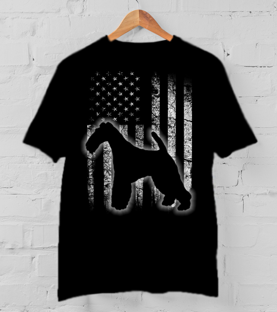 American Flag Wire Fox Terrier Dog Silhouette Love T-Shirt