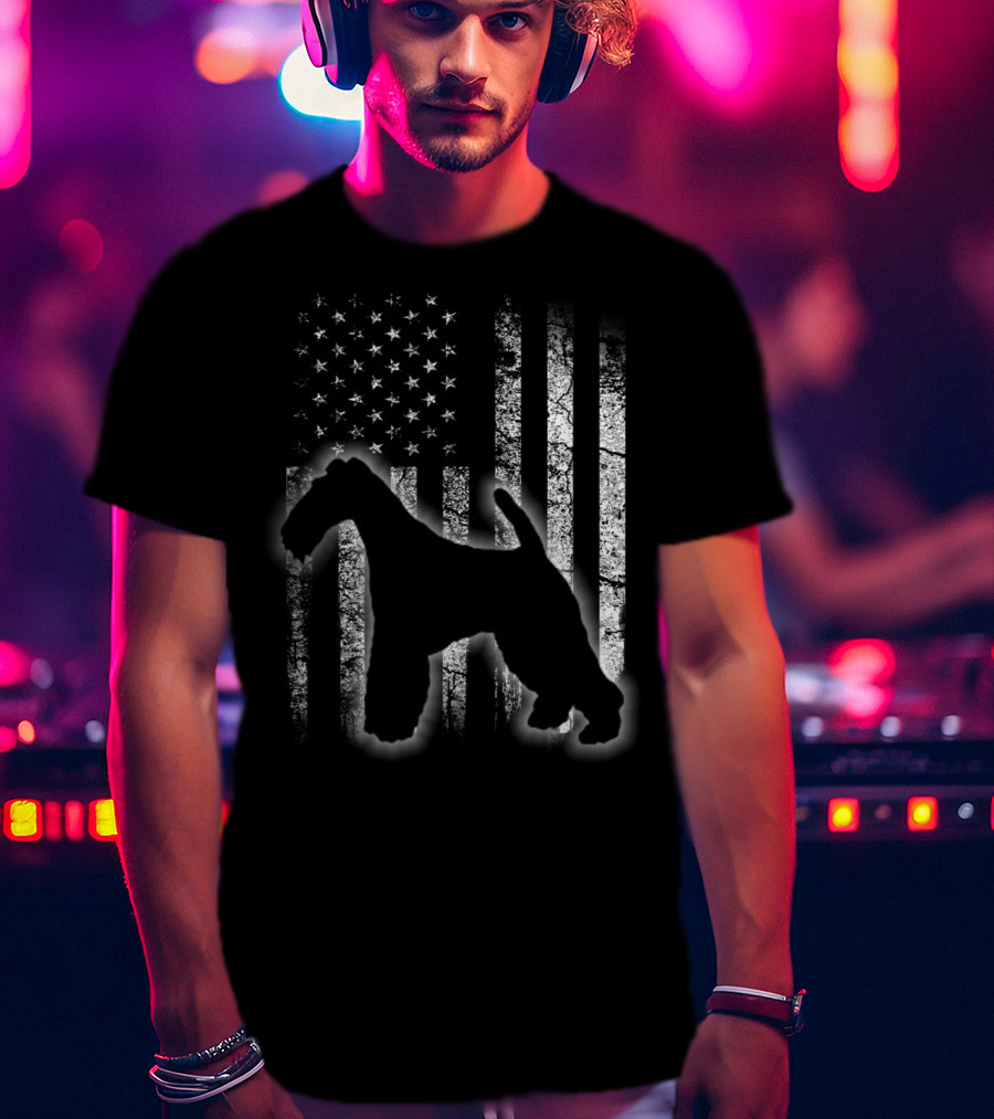 American Flag Wire Fox Terrier Dog Silhouette Love T-Shirt