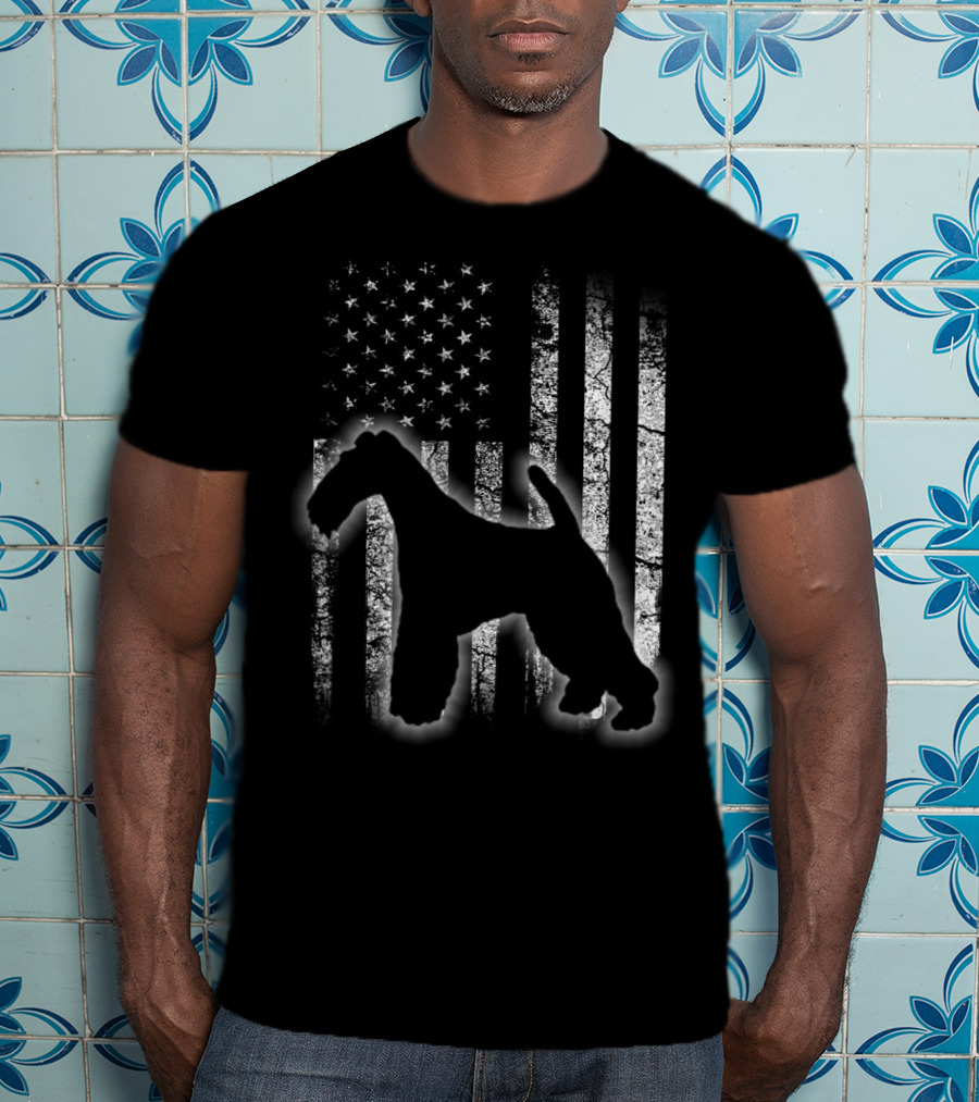 American Flag Wire Fox Terrier Dog Silhouette Love T-Shirt