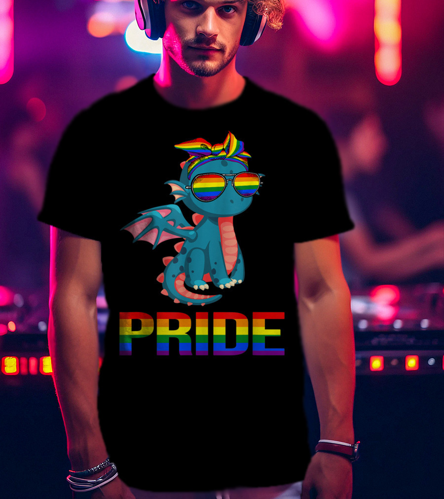 Pride Dragon With Rainbow Glasses And Bandana T-Shirt