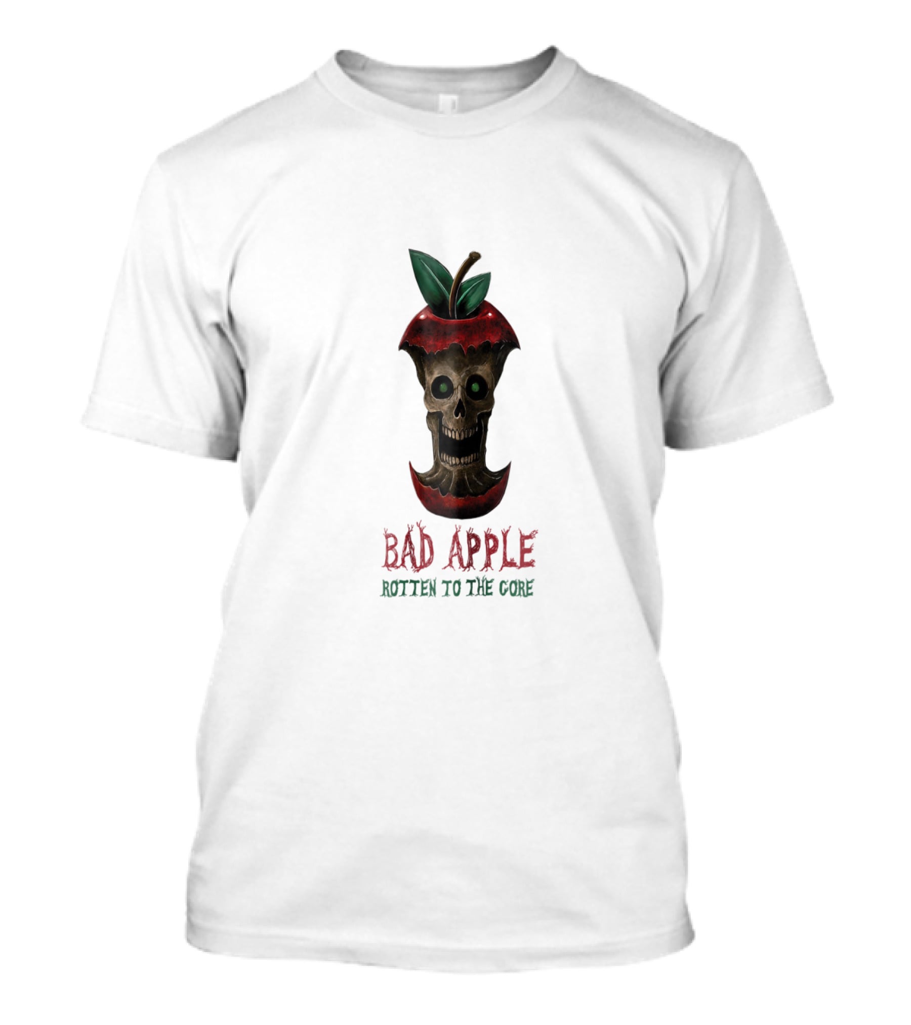 Bad Apple Skull With Rotten To The Core Text T-Shirt