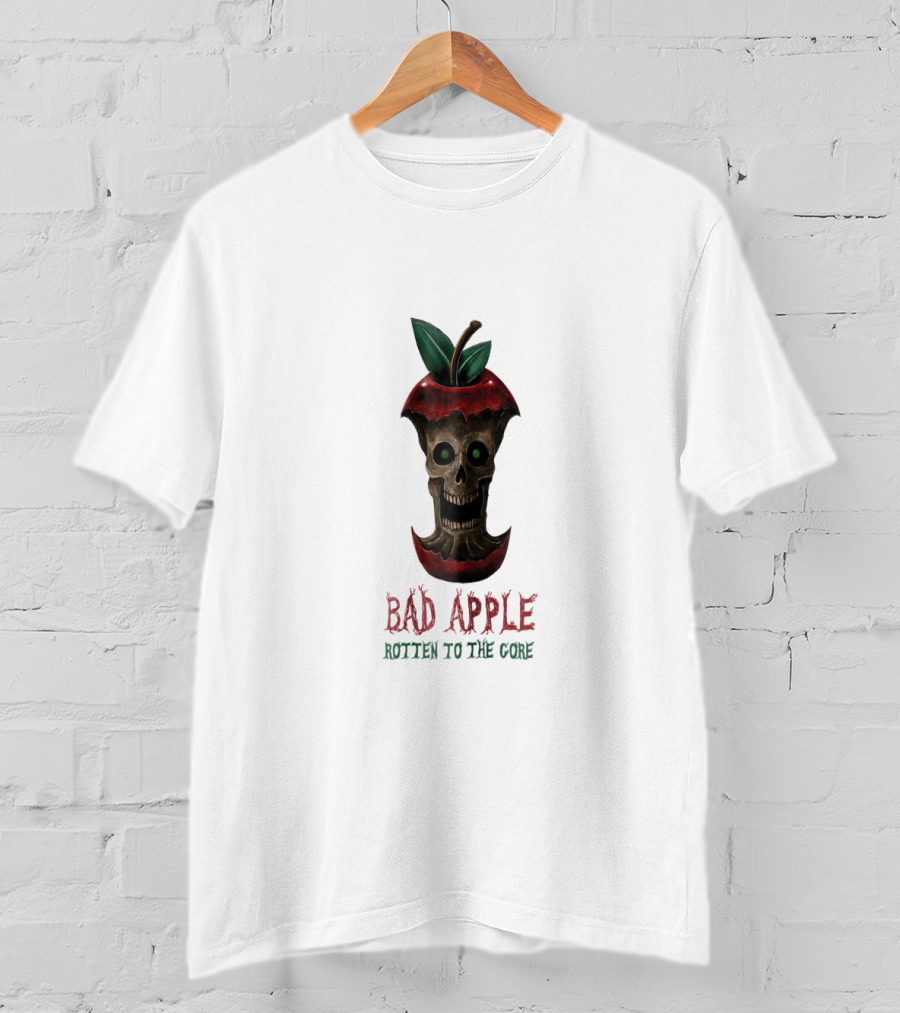 Bad Apple Skull With Rotten To The Core Text T-Shirt