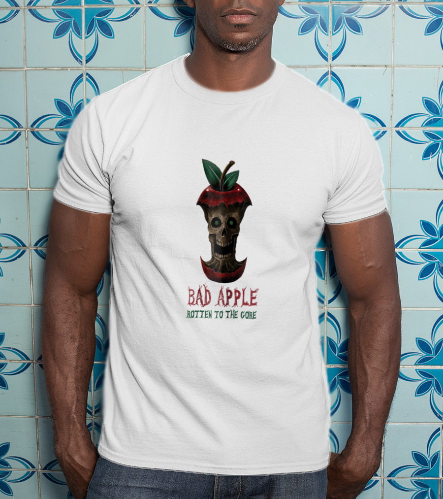 Bad Apple Skull With Rotten To The Core Text T-Shirt