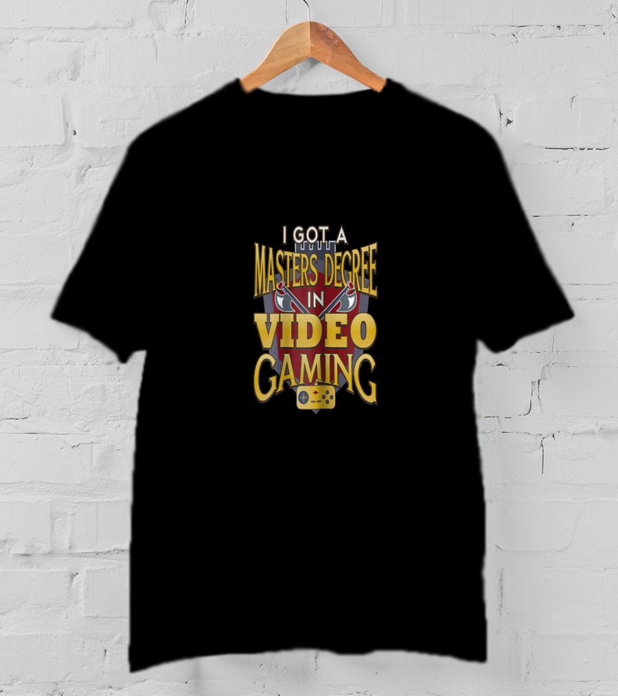 I Got A Masters Degree In Video Gaming With Game Controller Icon And Medal Ribbon Graphics T-Shirt