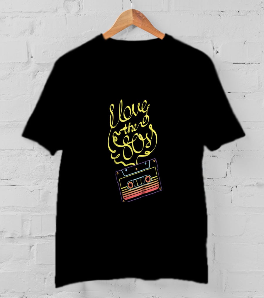 I Love The 80s Twisted Cassette Tape Retro Neon T-Shirt
