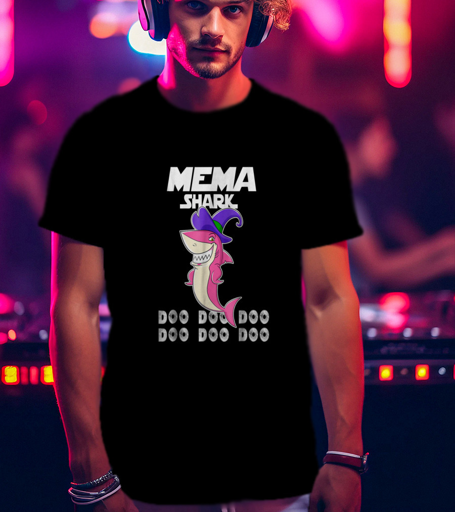 Mema Shark Doo Doo Doo Witch Hat Cartoon Shark T-Shirt