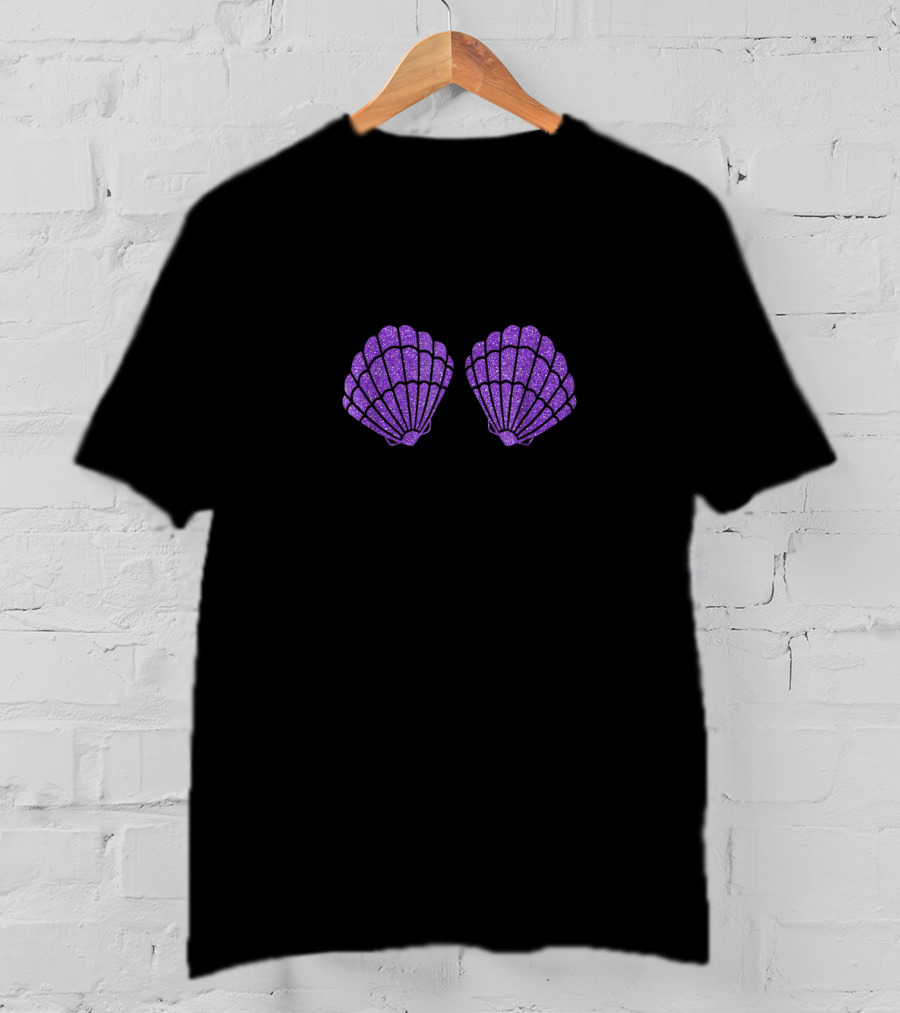 Mermaid Costume Purple Glitter Clam Seashell Bra Top T-Shirt