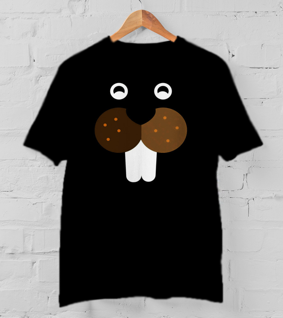 Beaver Face Basic Costume Party W2T Dark Background Simple Animal T-Shirt