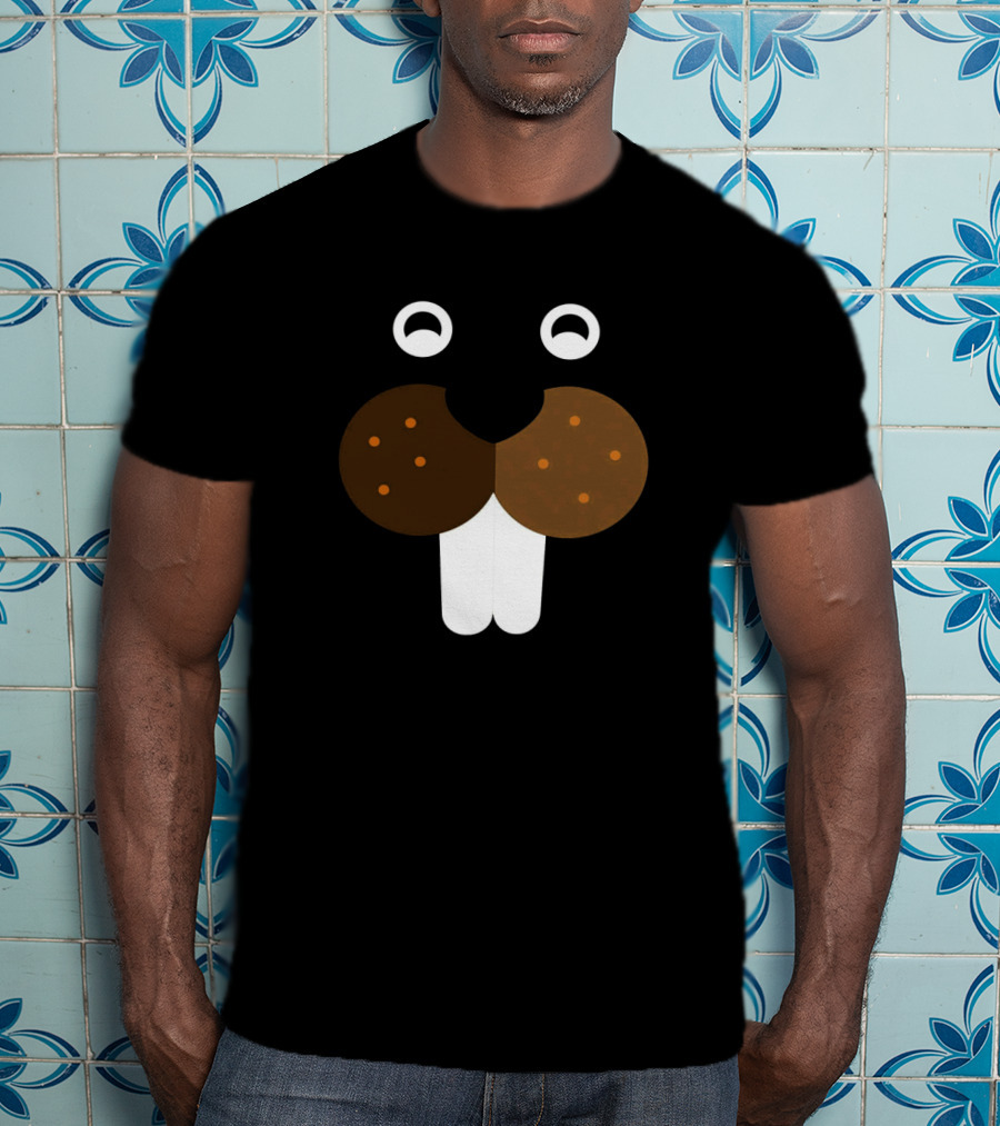 Beaver Face Basic Costume Party W2T Dark Background Simple Animal T-Shirt