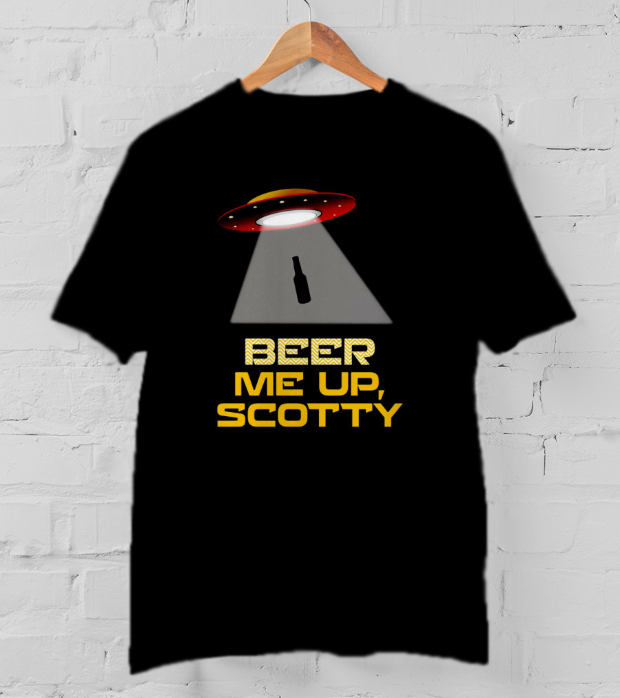 Beer Me Up Scotty UFO Funny Beer Lovers Alien Abduction T-Shirt
