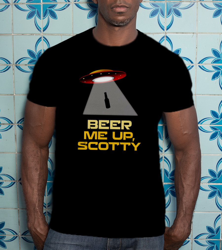 Beer Me Up Scotty UFO Funny Beer Lovers Alien Abduction T-Shirt