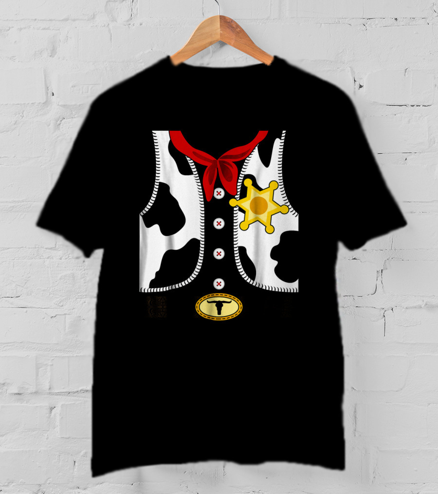 Sheriff Costume Cow Print Vest With Badge And Red Neck Scarf T-Shirt