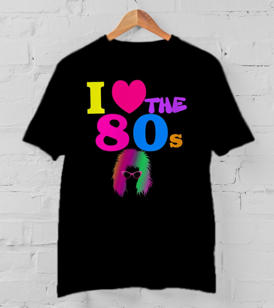 I Love The 80s Neon Heart With Punk Rocker Hair And Sunglasses T-Shirt