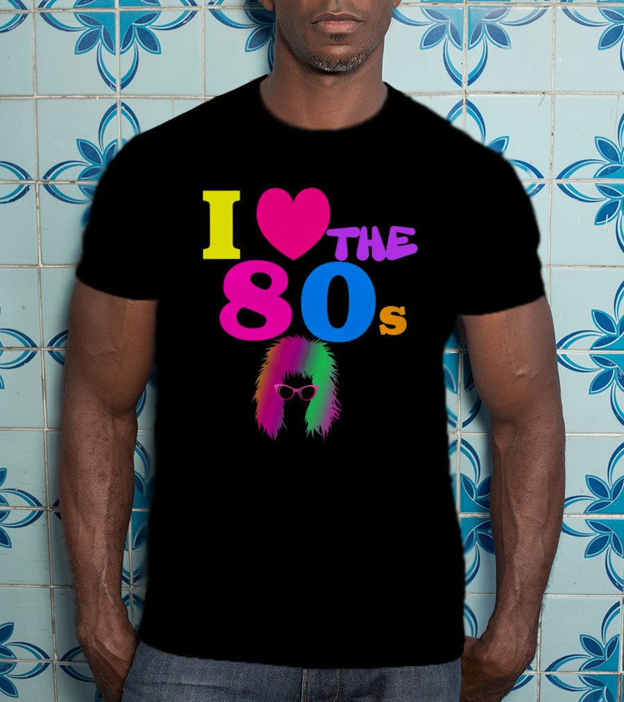 I Love The 80s Neon Heart With Punk Rocker Hair And Sunglasses T-Shirt