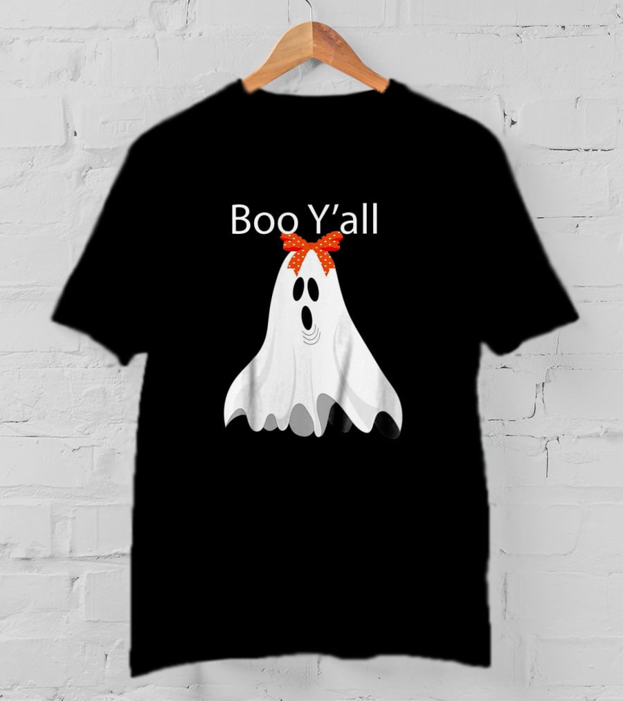 Boo Y'all Cute Halloween Southern Ghost With Bow T-Shirt