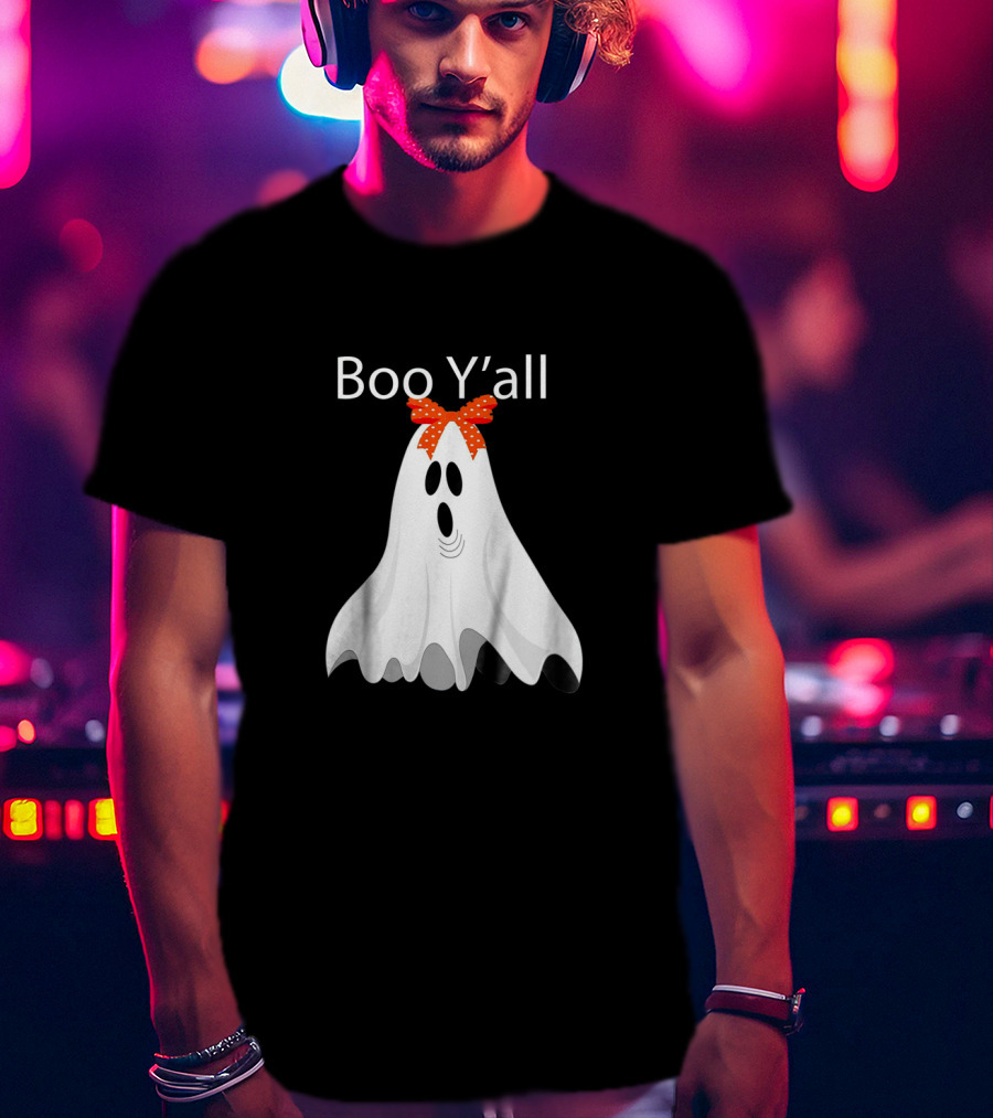 Boo Y'all Cute Halloween Southern Ghost With Bow T-Shirt
