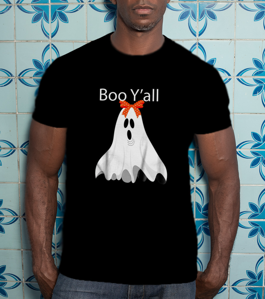 Boo Y'all Cute Halloween Southern Ghost With Bow T-Shirt