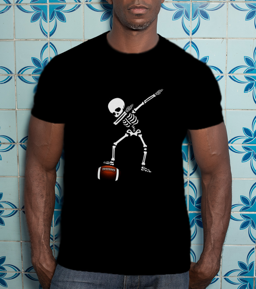 Football Skeleton Dabbing Sports With Football T-Shirt