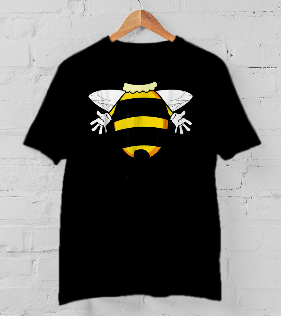 Funny Honeybee Costume Hilarious Bee With Striped Wings And Cartoon Hands T-Shirt