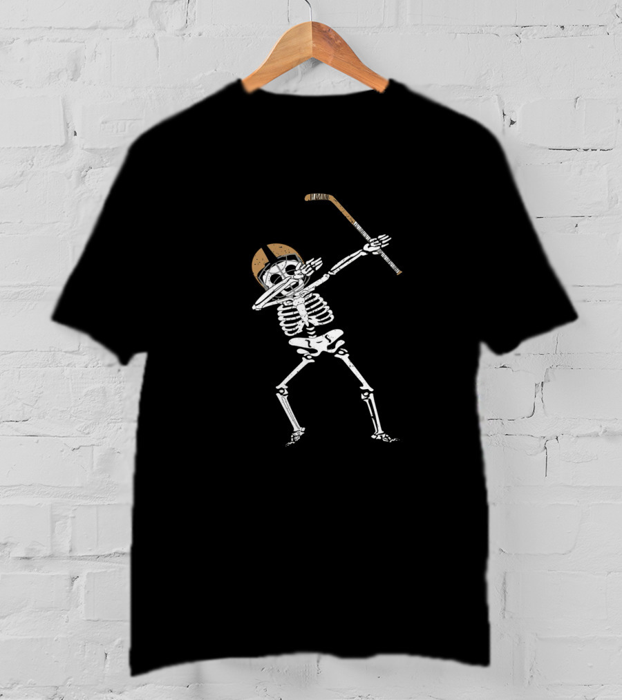 Halloween Skeleton Dabbing Hockey Stick Pose T-Shirt