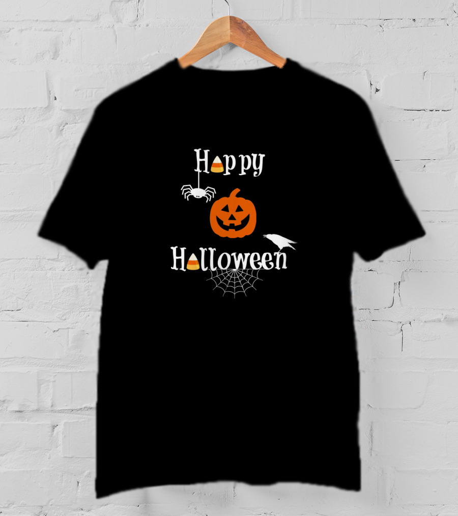 Happy Halloween Pumpkin Crow Spider Candy Corn T-Shirt