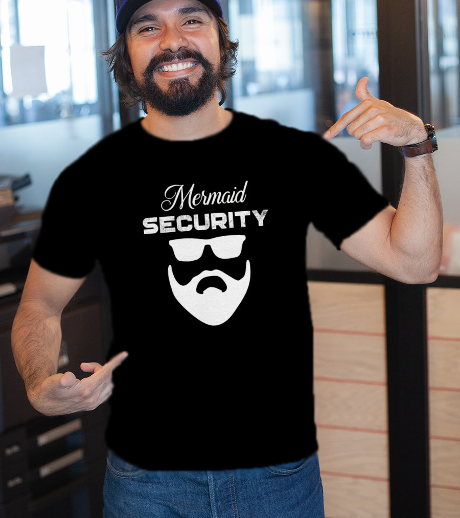 Mermaid Security Beard Dad Pool Party Halloween T-Shirt