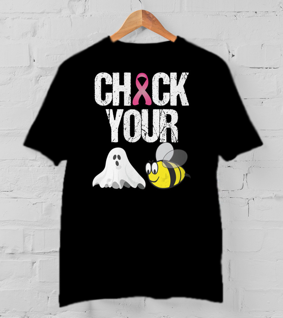 Check Your Boo Bees Funny Breast Cancer Awareness Ghost Bee Pink T-Shirt