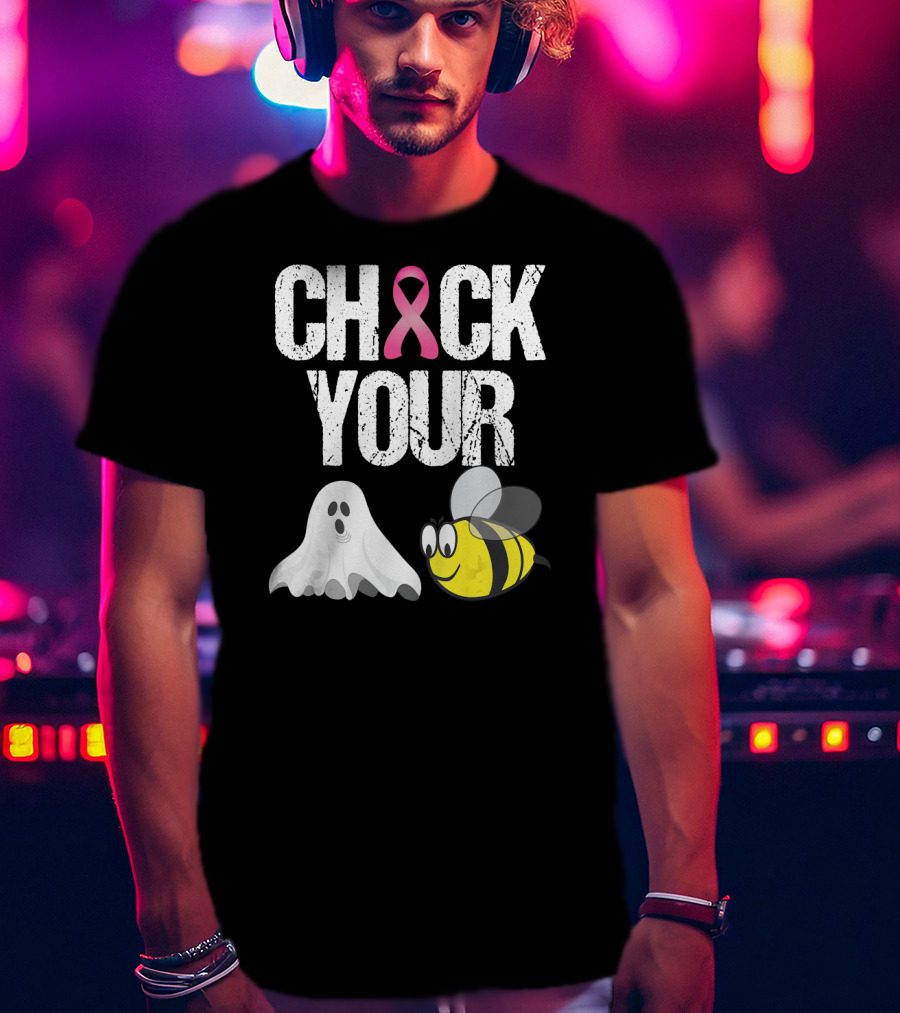 Check Your Boo Bees Funny Breast Cancer Awareness Ghost Bee Pink T-Shirt