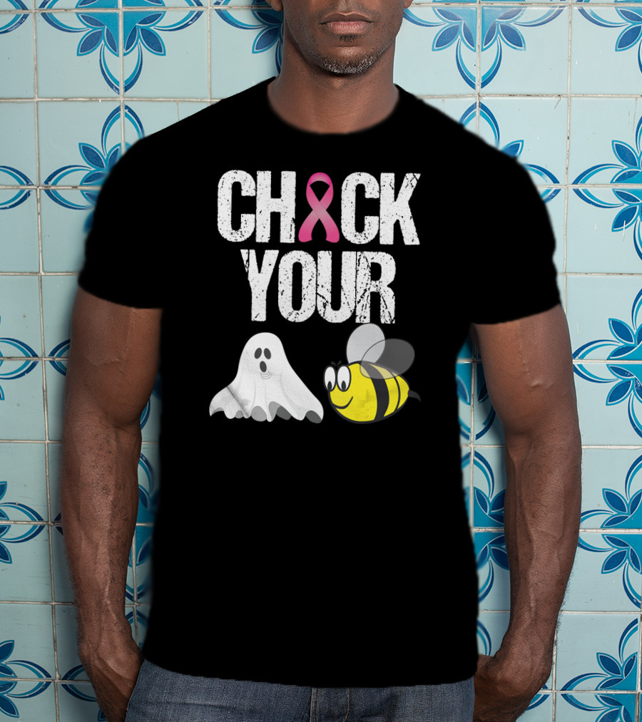 Check Your Boo Bees Funny Breast Cancer Awareness Ghost Bee Pink T-Shirt