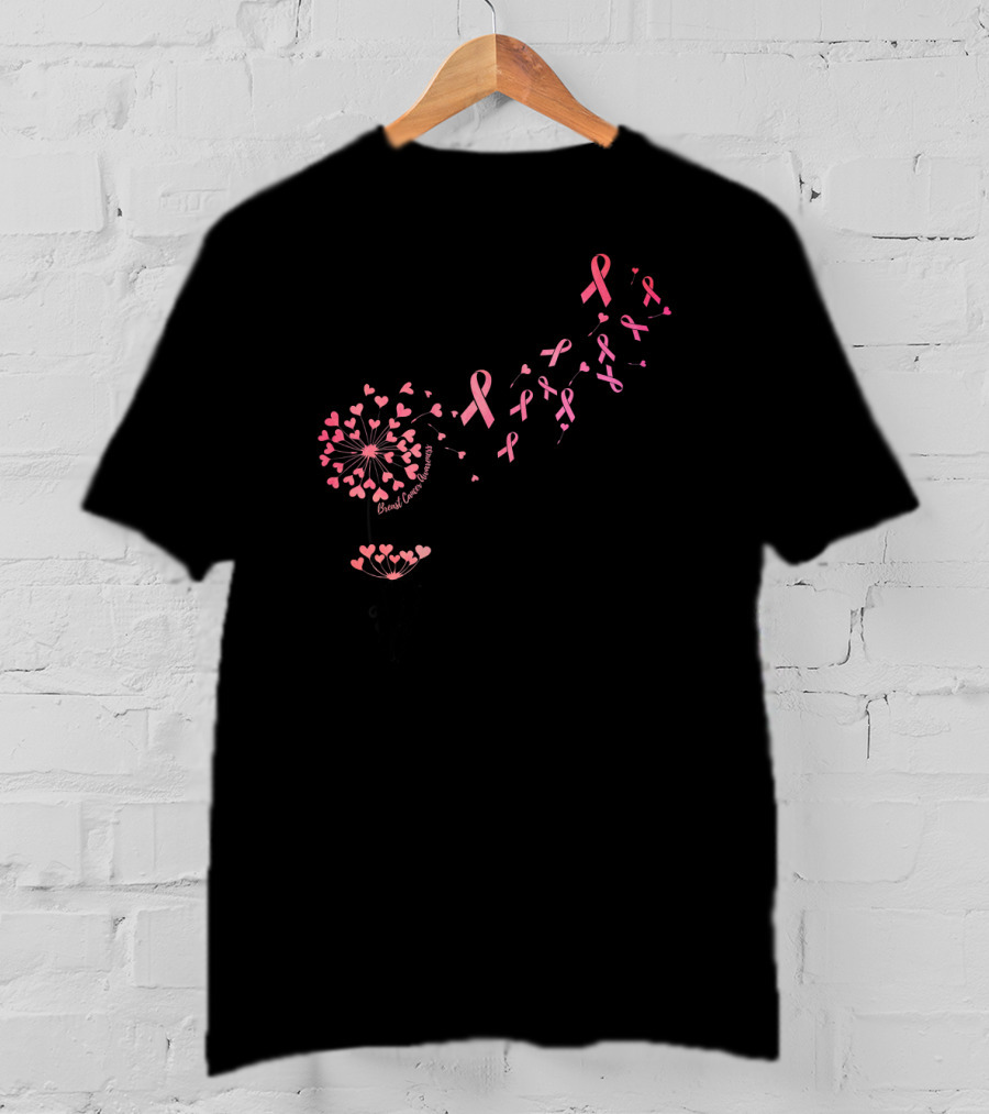 Flower Heart Dandelion Breast Cancer Awareness Ribbons T-Shirt