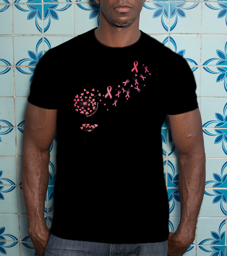 Flower Heart Dandelion Breast Cancer Awareness Ribbons T-Shirt