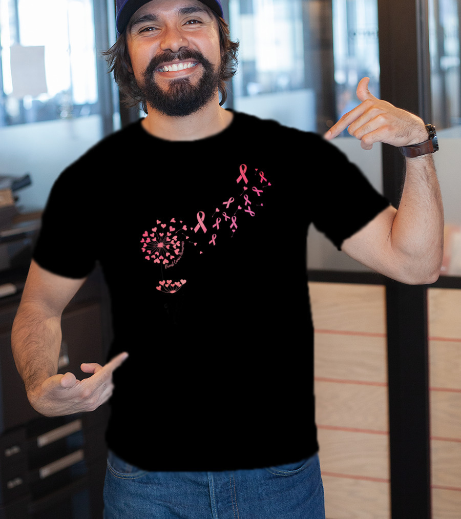 Flower Heart Dandelion Breast Cancer Awareness Ribbons T-Shirt