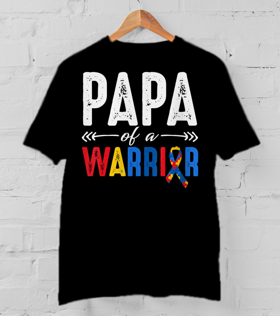Papa Of A Warrior Autism Awareness Grandpa Colorful Puzzle T-Shirt