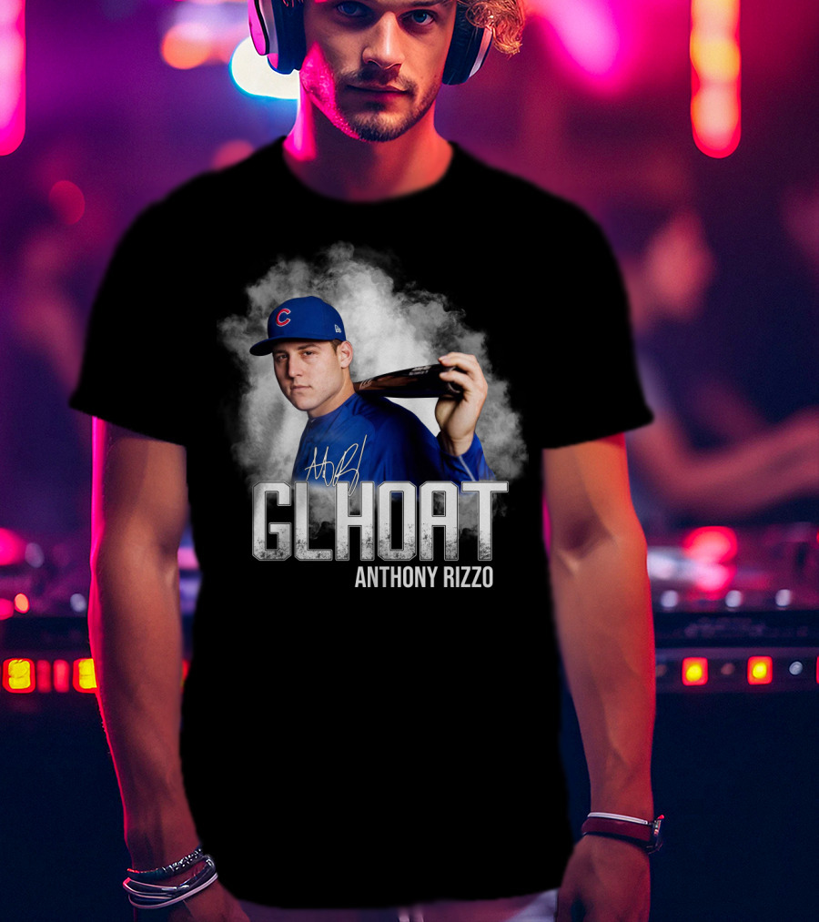 Chicago Cubs Glhoat Anthony Rizzo Signature Blue Smoke Background T-Shirt