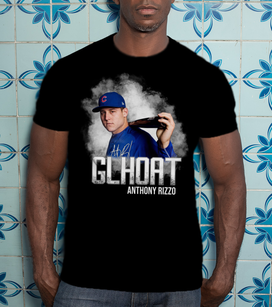 Chicago Cubs Glhoat Anthony Rizzo Signature Blue Smoke Background T-Shirt