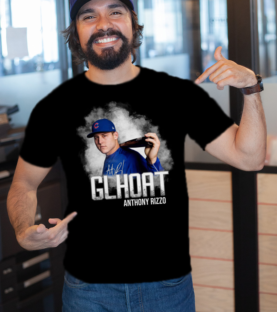 Chicago Cubs Glhoat Anthony Rizzo Signature Blue Smoke Background T-Shirt