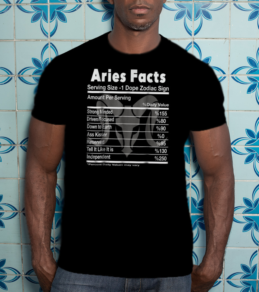 Aries Facts Strong Minded Driven Down To Earth Zodiac Sign Percent Daily Value T-Shirt