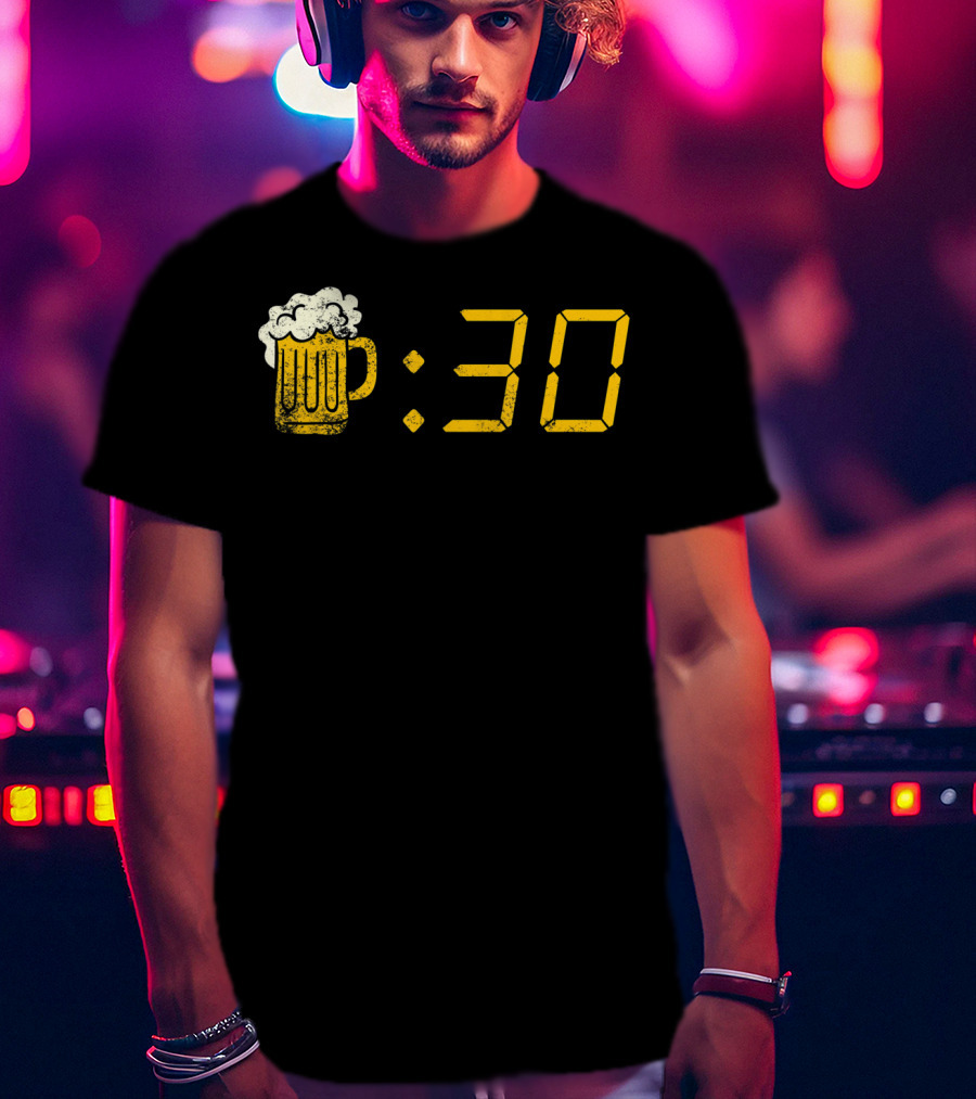 Beer Mug Digital Clock Display :30 Funny Drinking Or Getting Drunk T-Shirt