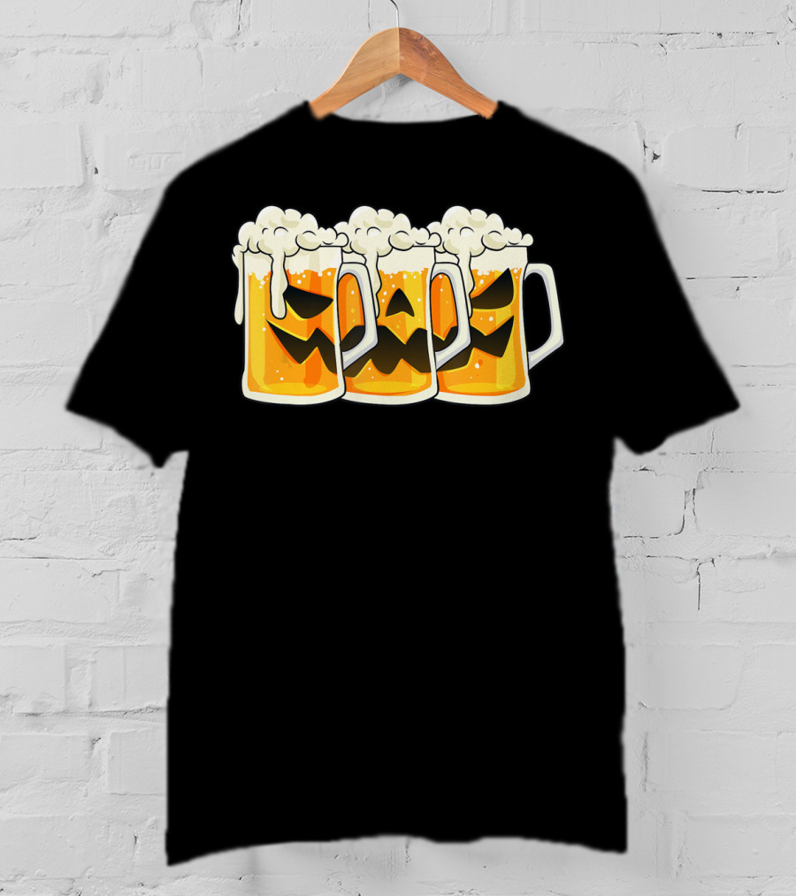 Halloween Jack O Lantern Beer Mug Faces T-Shirt