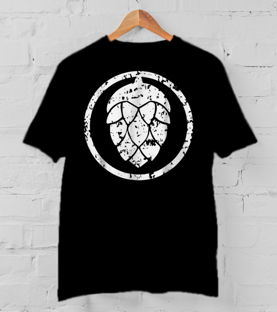 IPA Craft Beer Hops White Distressed Circle T-Shirt
