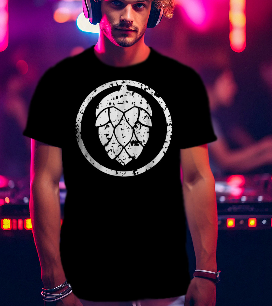 IPA Craft Beer Hops White Distressed Circle T-Shirt