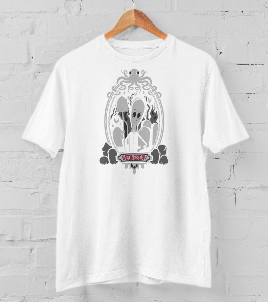 Addams Family Wednesday Addams Gothic Graveyard Octopus Frame T-Shirt