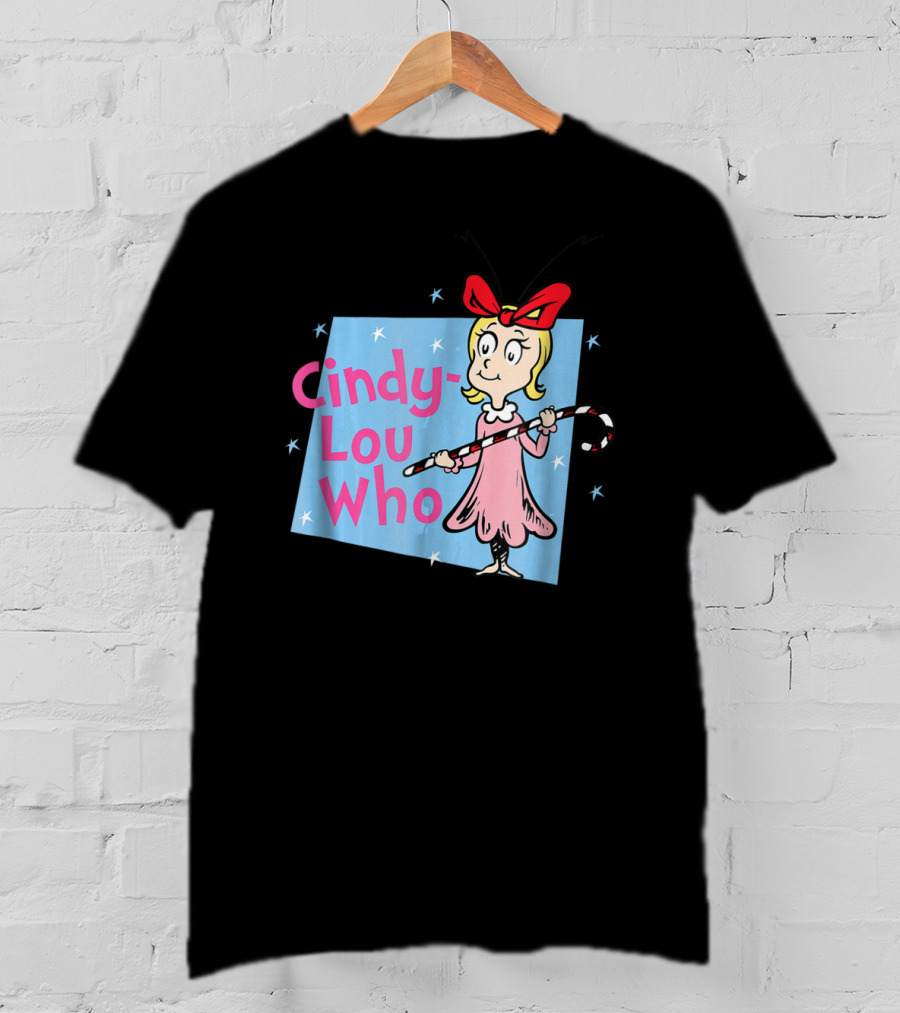 Cindy Lou Who Dr. Seuss Character With Candy Cane And Red Bow T-Shirt
