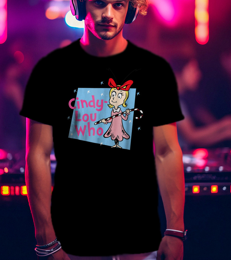 Cindy Lou Who Dr. Seuss Character With Candy Cane And Red Bow T-Shirt