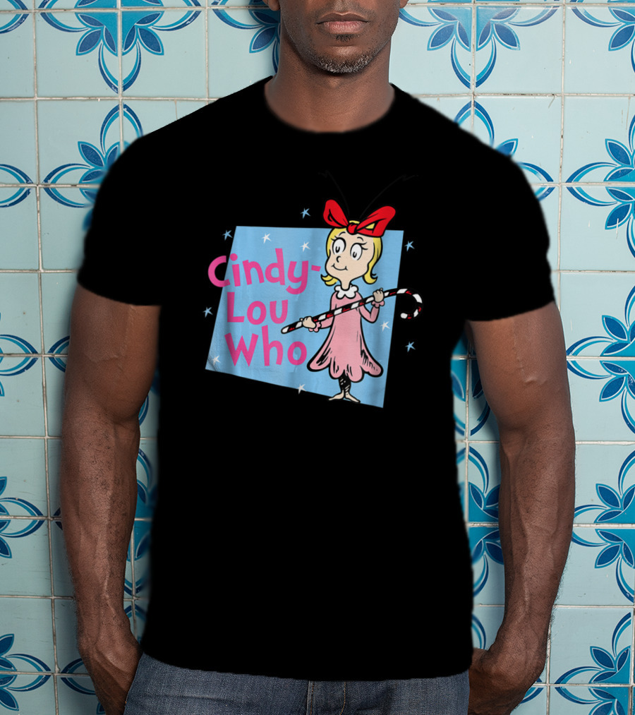 Cindy Lou Who Dr. Seuss Character With Candy Cane And Red Bow T-Shirt