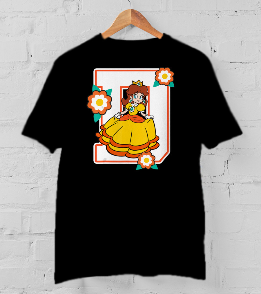 Super Mario Daisy Princess With Flowers And Letter D T-Shirt