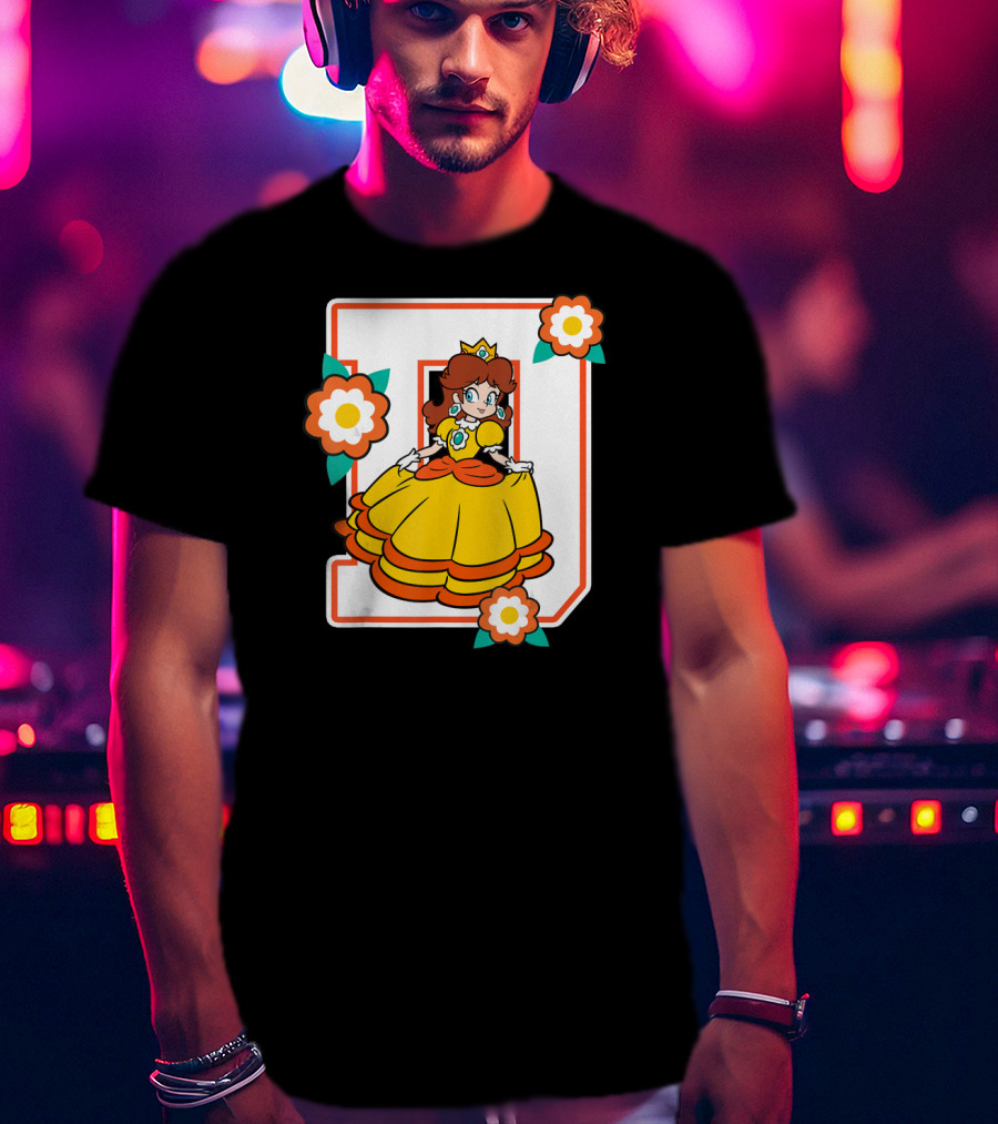 Super Mario Daisy Princess With Flowers And Letter D T-Shirt