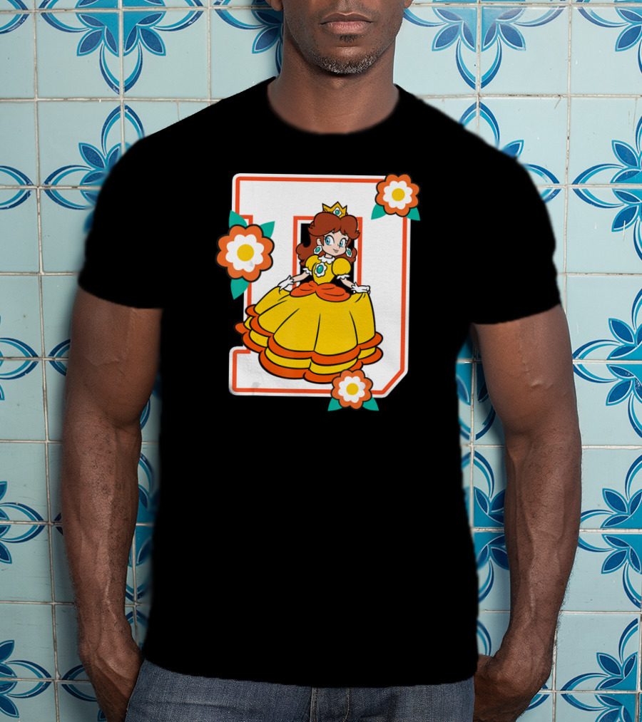 Super Mario Daisy Princess With Flowers And Letter D T-Shirt