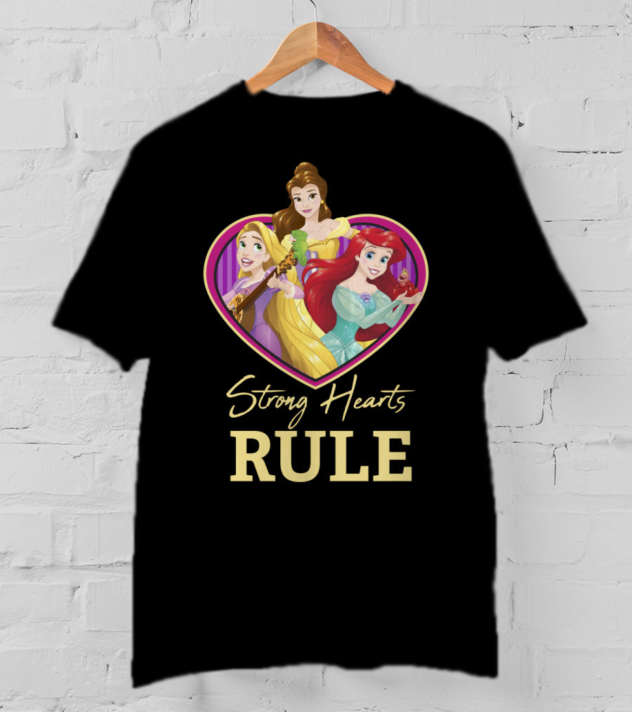 Disney Princess Rapunzel Belle Ariel Strong Hearts Rule T-Shirt